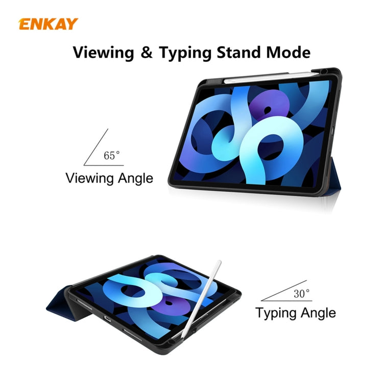 For iPad Air 11 2024 / Pro 11 2018 / Air 10.9 2022 ENKAY TPU Leather Smart Tablet Case with Pen Slot(Dark Blue) - free shipping - PMC TechLife - Order now!