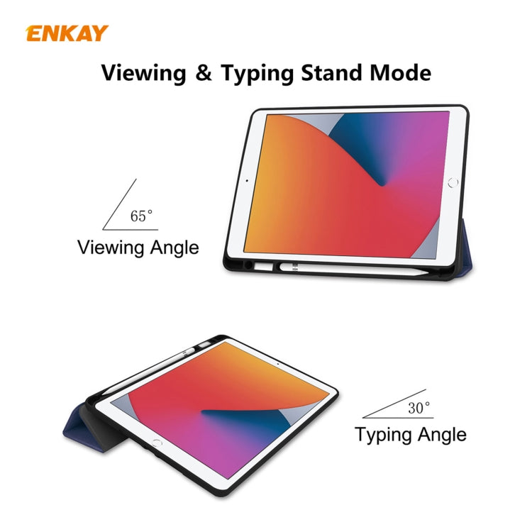 For iPad 10.2 2021 / 2020 / 2019 ENKAY ENK-8016 PU Leather + TPU Smart Case with Pen Slot(Dark Blue) - free shipping - PMc TechLife - Order now!