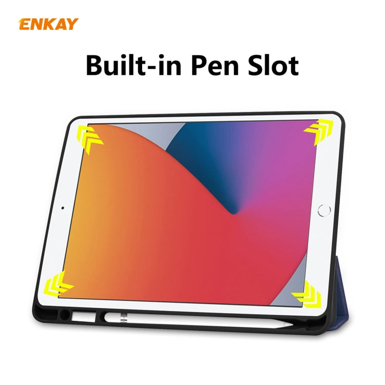 For iPad 10.2 2021 / 2020 / 2019 ENKAY ENK-8016 PU Leather + TPU Smart Case with Pen Slot(Dark Blue) - free shipping - PMc TechLife - Order now!