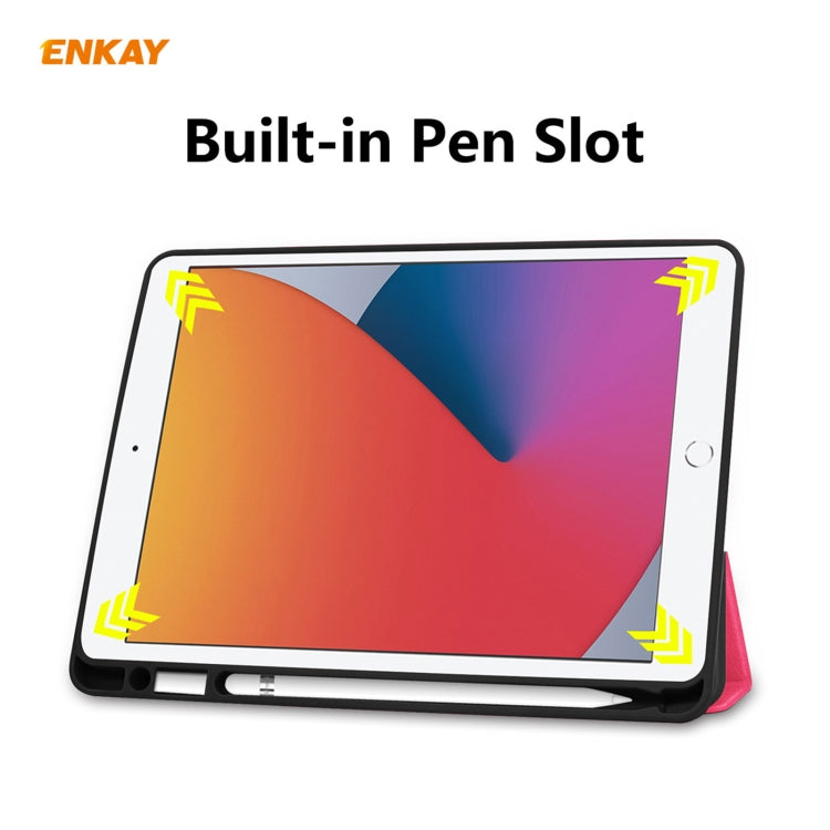 For iPad 10.2 2021 / 2020 / 2019 ENKAY ENK-8016 PU Leather + TPU Smart Case with Pen Slot(Rose Red) - free shipping - PMc TechLife - Order now!