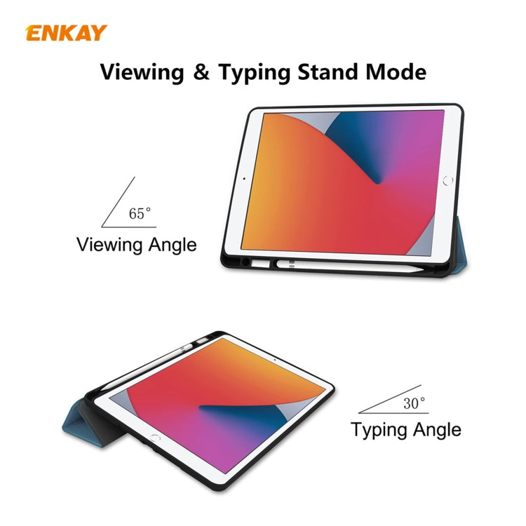 For iPad 10.2 2021 / 2020 / 2019 ENKAY ENK-8016 PU Leather + TPU Smart Case with Pen Slot(Blackish Green) - free shipping - PMc TechLife - Order now!