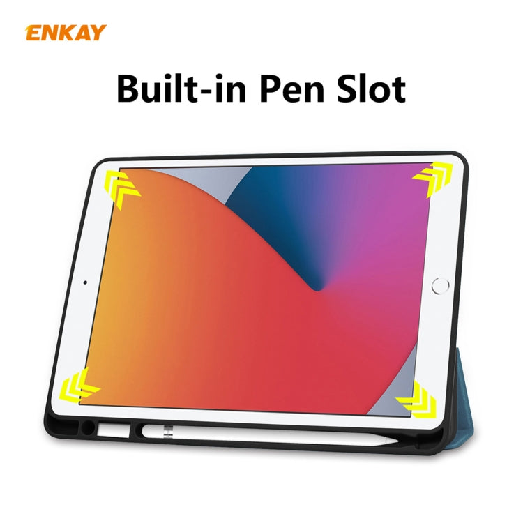 For iPad 10.2 2021 / 2020 / 2019 ENKAY ENK-8016 PU Leather + TPU Smart Case with Pen Slot(Blackish Green) - free shipping - PMc TechLife - Order now!