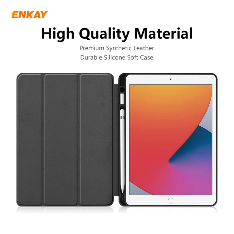 For iPad 10.2 2021 / 2020 / 2019 ENKAY ENK-8016 PU Leather + TPU Smart Case with Pen Slot(Blackish Green) - free shipping - PMc TechLife - Order now!