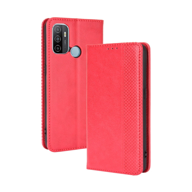 For OPPO A53 2020 / A53S 2020 / A33  Magnetic Buckle Retro Crazy Horse Texture Horizontal Flip Leather Case with Holder & Card Slots & Photo Frame(Red) - OPPO Cases by PMC TechLife | Online Shopping South Africa | PMC TechLife | Buy Now Pay Later Mobicred