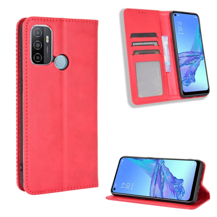 For OPPO A53 2020 / A53S 2020 / A33  Magnetic Buckle Retro Crazy Horse Texture Horizontal Flip Leather Case with Holder & Card Slots & Photo Frame(Red) - OPPO Cases by PMC TechLife | Online Shopping South Africa | PMC TechLife | Buy Now Pay Later Mobicred