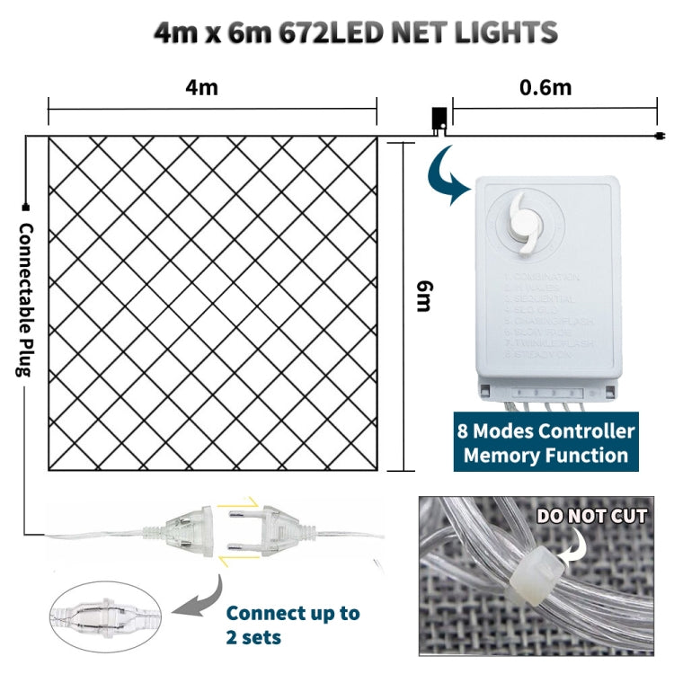 4x6m 672 LEDs Waterproof Fishing Net Lights Curtain String Lights Fairy Wedding Party Holiday Decoration Lamps 220V, EU Plug(Colorful Light) - Holiday Lights by PMc TechLife | Online Shopping South Africa | PMc TechLife | Buy Now Pay Later Mobicred
