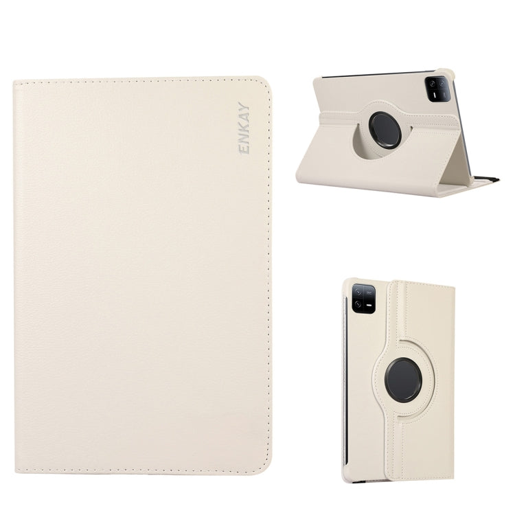For Xiaomi Pad 6 / Pad 6 Pro ENKAY 360 Degree Rotation Stand Litchi Leather Smart Tablet Case(White) - free shipping - PMc TechLife - Order now!