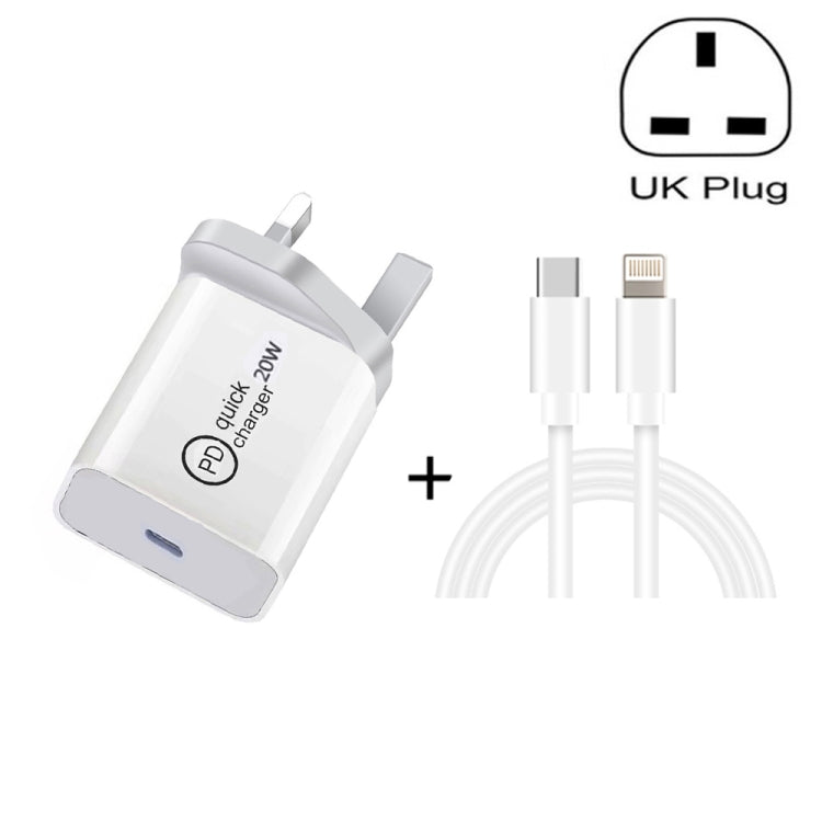 SDC-20W 2 in 1 PD 20W USB-C / Type-C Travel Charger + 3A PD3.0 USB-C / Type-C to 8 Pin Fast Charge Data Cable Set, Cable Length: 2m, UK Plug - free shipping - PMC Jewellery - Order now!