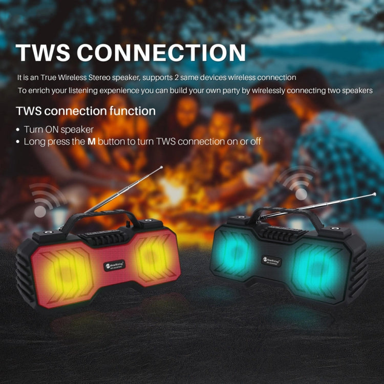 NewRixing NR-2029FMD TWS LED Flashlight Bluetooth Speaker, Support TF Card / FM / 3.5mm AUX / U Disk / Hands-free Calling(Black) - free shipping - PMC Jewellery - Order now!
