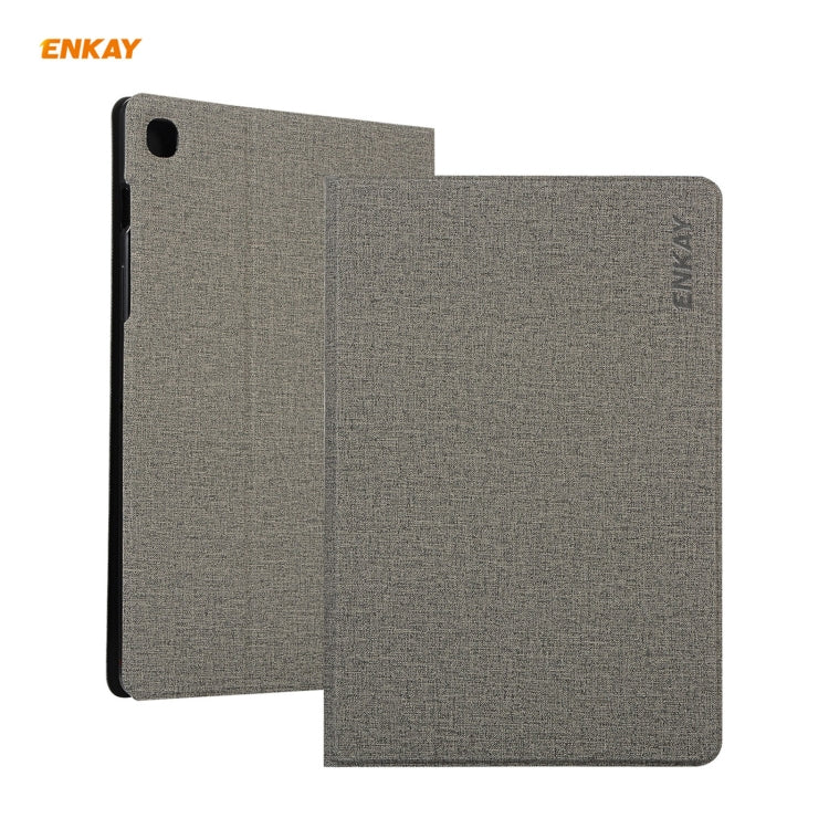 For Samsung Galaxy Tab A7 10.4 T500 / T505 2020 / 2022 ENKAY Coarse Cloth Pattern PU Leather + TPU Smart Case with Holder & Sleep / Wake-up Function(Grey) - free shipping - PMc TechLife - Order now!