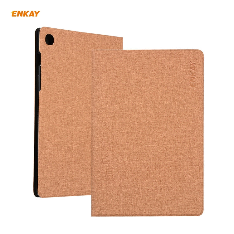 For Samsung Galaxy Tab A7 10.4 T500 / T505 2020 / 2022 ENKAY Coarse Cloth Pattern PU Leather + TPU Smart Case with Holder & Sleep / Wake-up Function(Light Brown) - free shipping - PMc TechLife - Order now!