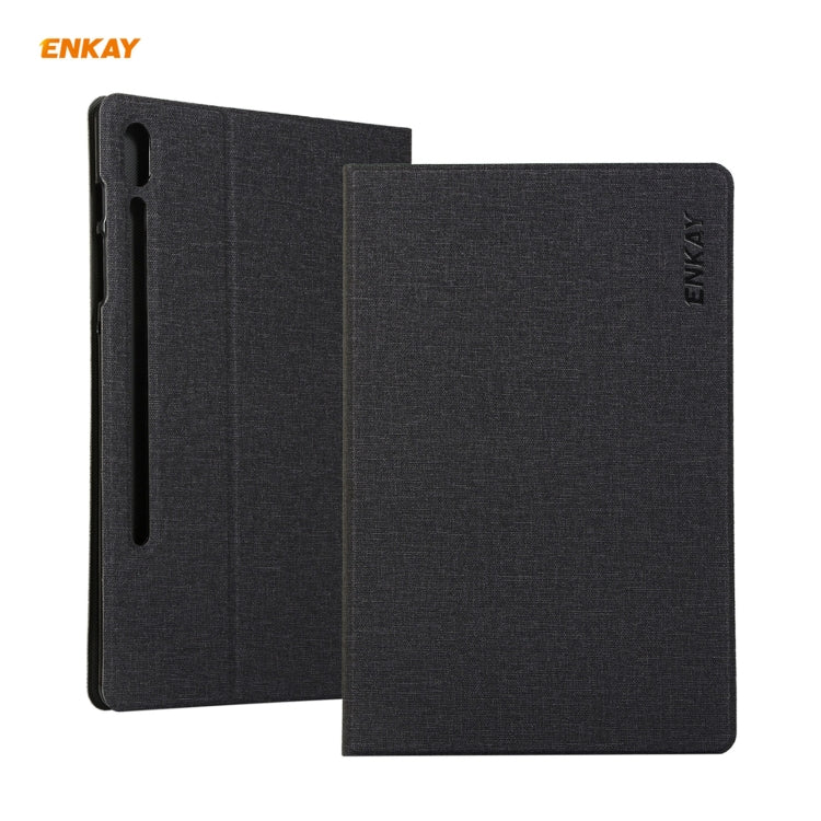 For Samsung Galaxy Tab S8 / Galaxy Tab S7 11.0 T870 / T875 ENKAY Coarse Cloth Pattern PU Leather + TPU Smart Case with Holder & Sleep / Wake-up Function(Black) - free shipping - PMc TechLife - Order now!