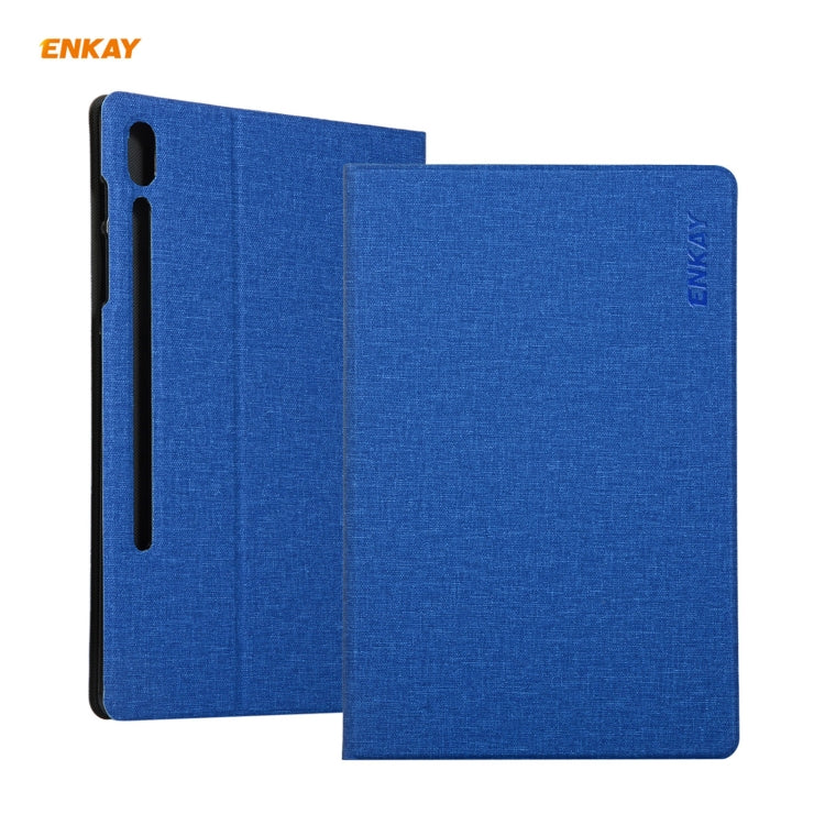 For Samsung Galaxy Tab S8 / Galaxy Tab S7 11.0 T870 / T875 ENKAY Coarse Cloth Pattern PU Leather + TPU Smart Case with Holder & Sleep / Wake-up Function(Dark Blue) - free shipping - PMc TechLife - Order now!