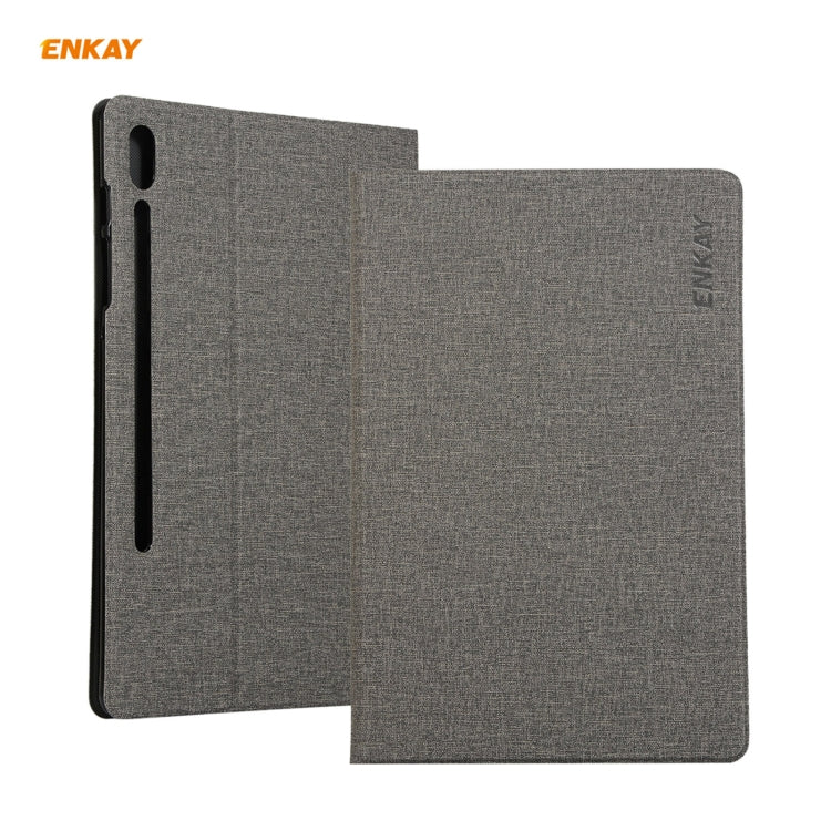 For Samsung Galaxy Tab S8 / Galaxy Tab S7 11.0 T870 / T875 ENKAY Coarse Cloth Pattern PU Leather + TPU Smart Case with Holder & Sleep / Wake-up Function(Grey) - free shipping - PMc TechLife - Order now!