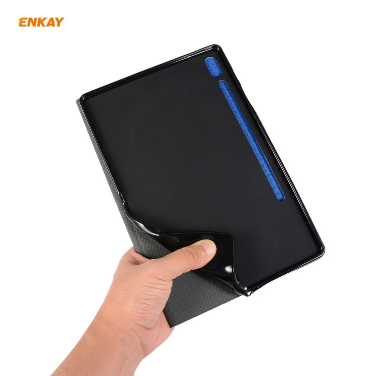 For Samsung Galaxy Tab S8 / Galaxy Tab S7 11.0 T870 / T875 ENKAY Coarse Cloth Pattern PU Leather + TPU Smart Case with Holder & Sleep / Wake-up Function(Dark Blue) - free shipping - PMc TechLife - Order now!