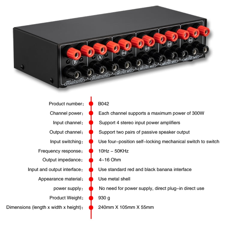B042 4-in 2-out Power Amplifier Sound Switcher Loudspeaker Switch Distributor, 300W Per Channel Lossless Sound Quality - free shipping - PMC Jewellery - Order now!