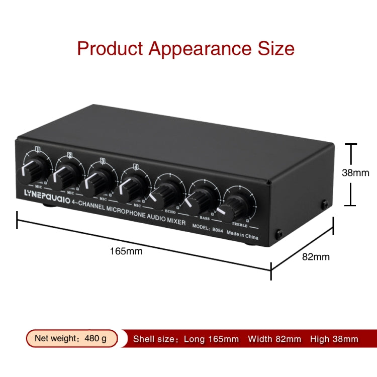 B054 4-Channel Microphone Mixer Support Stereo Output With Reverb Treble And Bass Adjustment, USB 5V Power Supply, US Plug -  by PMC TechLife | Online Shopping South Africa | PMC TechLife