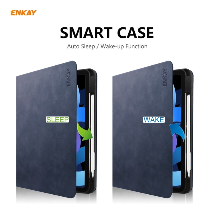 ENKAY ENK-8024 Cow Texture PU Leather + TPU Smart Case with Pen Slot foriPad Air 2022 / 2020 10.9 / iPad Pro 11 (2018)(Dark Blue) - free shipping - PMc TechLife - Order now!