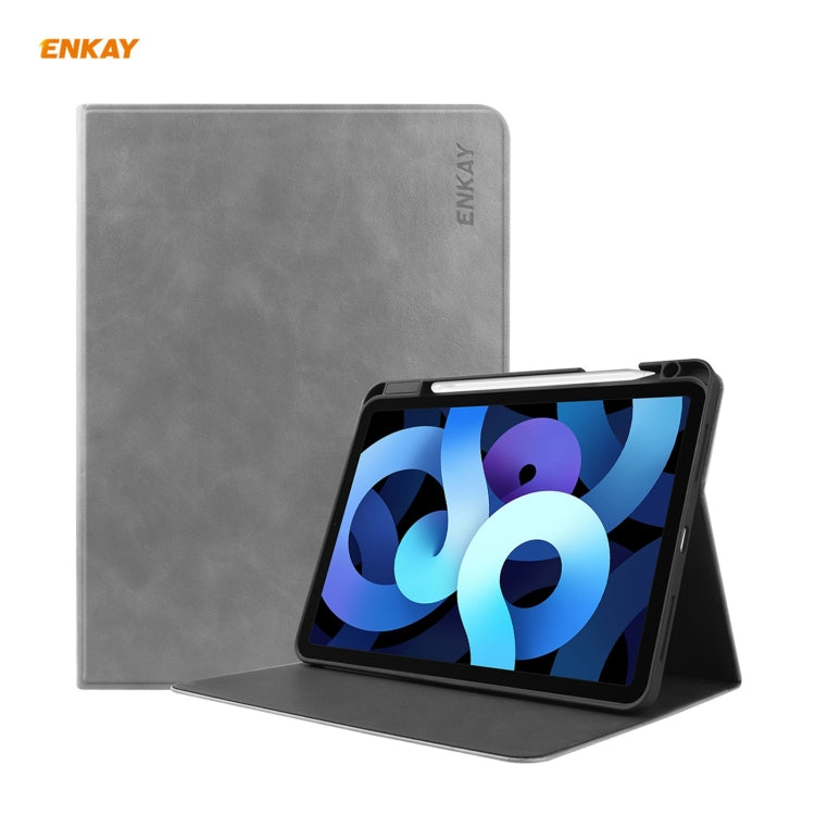 ENKAY ENK-8024 Cow Texture PU Leather + TPU Smart Case with Pen Slot foriPad Air 2022 / 2020 10.9 / iPad Pro 11 (2018)(Grey) - free shipping - PMc TechLife - Order now!