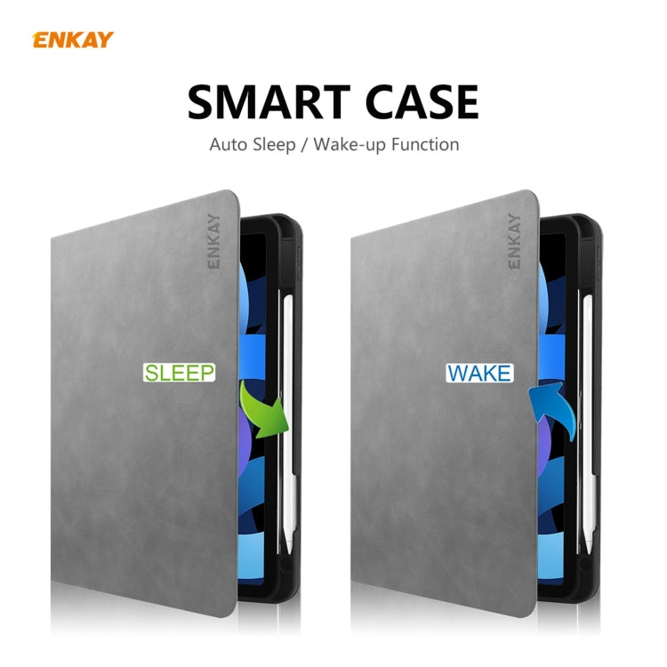 ENKAY ENK-8024 Cow Texture PU Leather + TPU Smart Case with Pen Slot foriPad Air 2022 / 2020 10.9 / iPad Pro 11 (2018)(Grey) - free shipping - PMc TechLife - Order now!