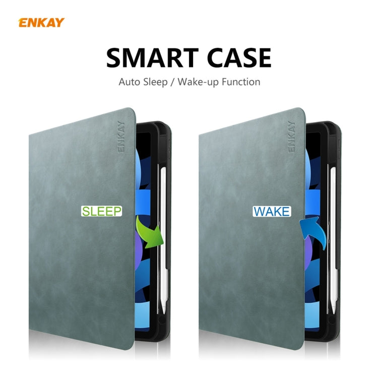 ENKAY ENK-8024 Cow Texture PU Leather + TPU Smart Case with Pen Slot foriPad Air 2022 / 2020 10.9 / iPad Pro 11 (2018)(Green) - free shipping - PMc TechLife - Order now!