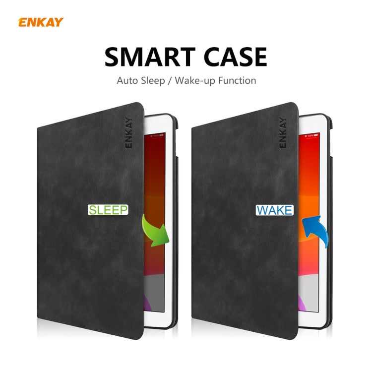 For iPad 10.2 2021 / 2020 / 2019 ENKAY ENK-8023 Cow Texture PU Leather + TPU Smart Case with Pen Slot(Black) - free shipping - PMc TechLife - Order now!