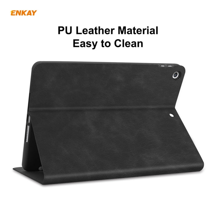 For iPad 10.2 2021 / 2020 / 2019 ENKAY ENK-8023 Cow Texture PU Leather + TPU Smart Case with Pen Slot(Black) - free shipping - PMc TechLife - Order now!