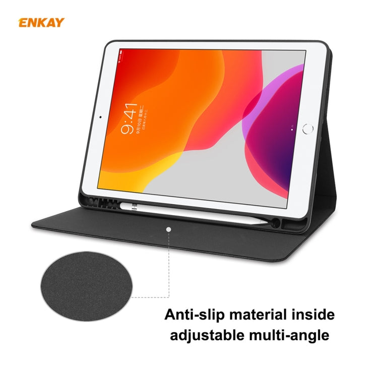 For iPad 10.2 2021 / 2020 / 2019 ENKAY ENK-8023 Cow Texture PU Leather + TPU Smart Case with Pen Slot(Dark Blue) - free shipping - PMc TechLife - Order now!