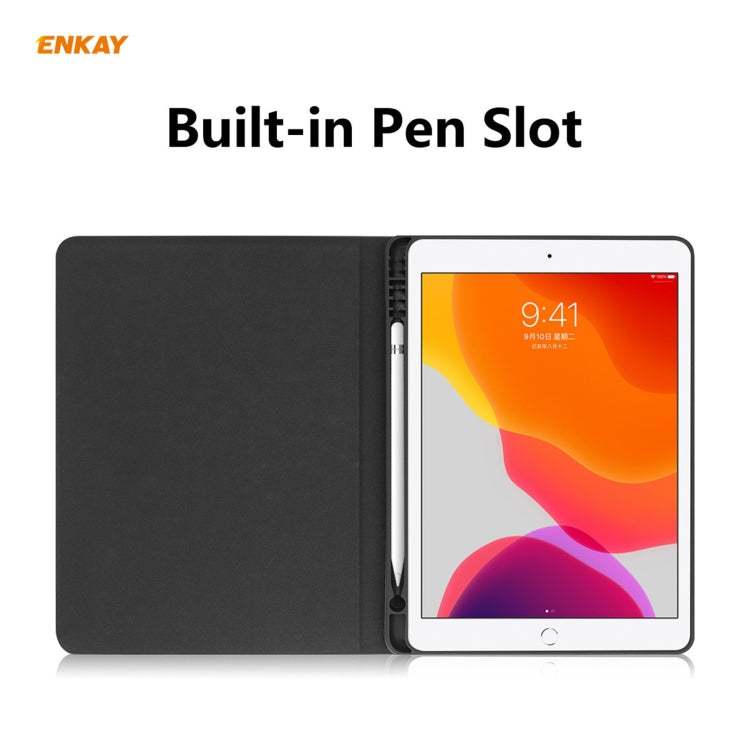 For iPad 10.2 2021 / 2020 / 2019 ENKAY ENK-8023 Cow Texture PU Leather + TPU Smart Case with Pen Slot(Black) - free shipping - PMc TechLife - Order now!