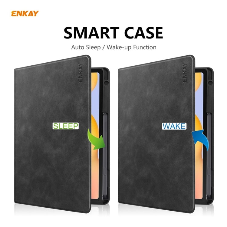 ENKAY ENK-8025 Cow Texture PU Leather + TPU Smart Case with Pen Slot for Samsung Galaxy Tab S6 Lite P610 / P615 / Tab S6 Lite 2022 / P613 / P619(Black) - free shipping - PMc TechLife - Order now!