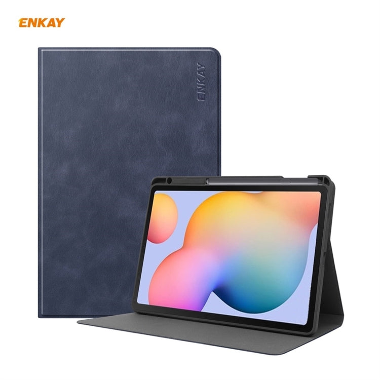 ENKAY ENK-8025 Cow Texture PU Leather + TPU Smart Case with Pen Slot for Samsung Galaxy Tab S6 Lite P610 / P615 / Tab S6 Lite 2022 / P613 / P619(Dark Blue) - free shipping - PMc TechLife - Order now!