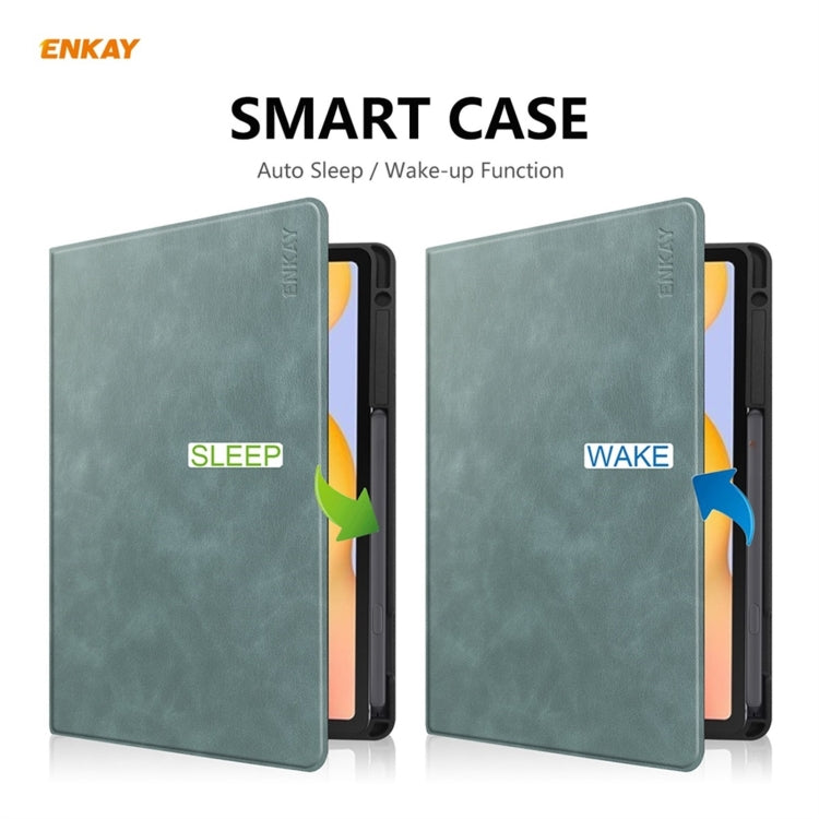 ENKAY ENK-8025 Cow Texture PU Leather + TPU Smart Case with Pen Slot for Samsung Galaxy Tab S6 Lite P610 / P615 / Tab S6 Lite 2022 / P613 / P619(Green) - free shipping - PMc TechLife - Order now!