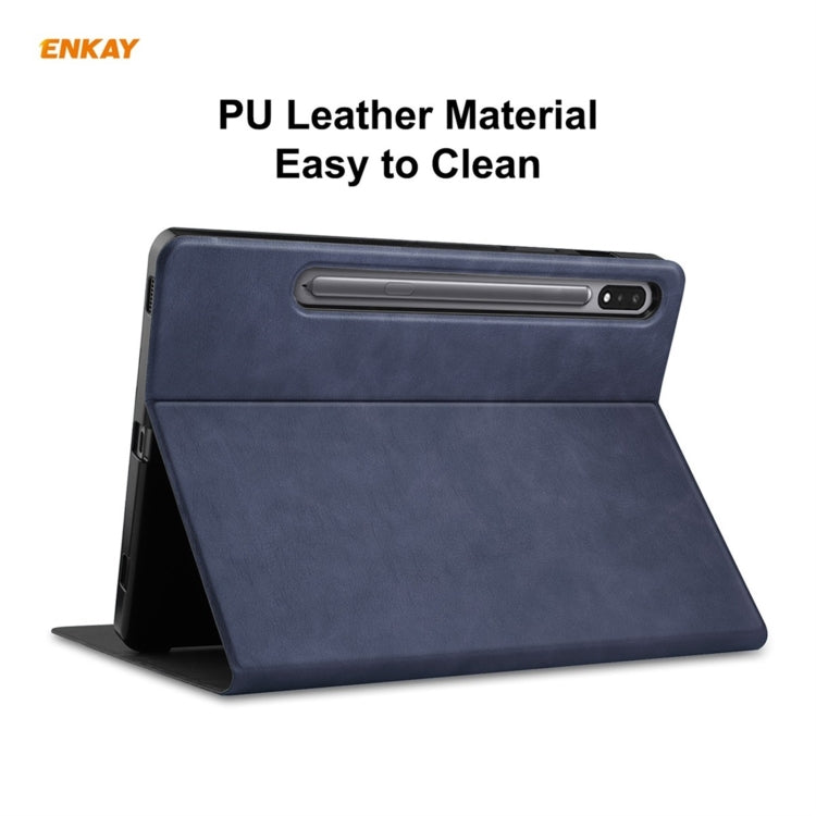 ENKAY ENK-8026 Cow Texture PU Leather + TPU Smart Case with Pen Slot for Samsung Galaxy Tab S8 / Galaxy Tab S7 11.0 T870 / T875(Dark Blue) - free shipping - PMc TechLife - Order now!