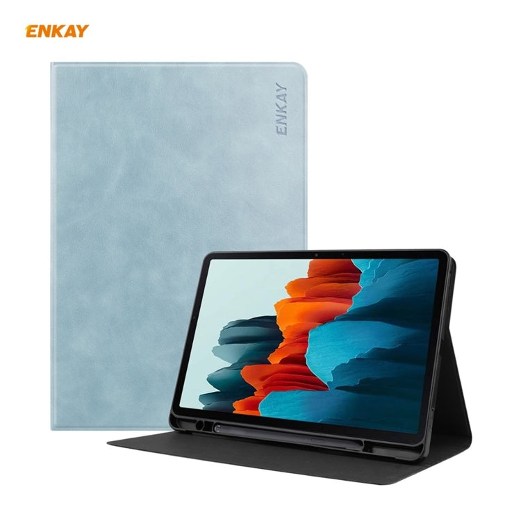ENKAY ENK-8026 Cow Texture PU Leather + TPU Smart Case with Pen Slot for Samsung Galaxy Tab S8 / Galaxy Tab S7 11.0 T870 / T875(Sky Blue) - free shipping - PMc TechLife - Order now!