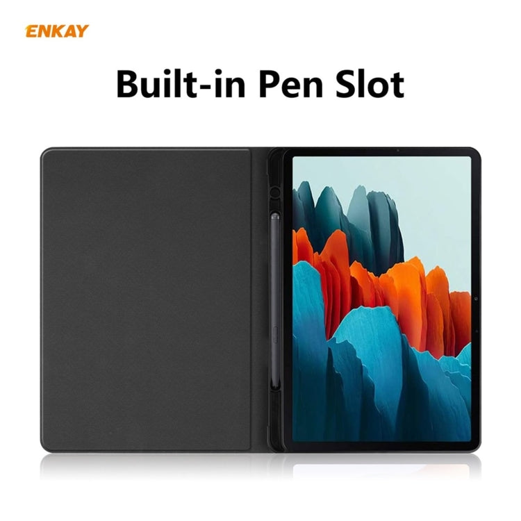 ENKAY ENK-8026 Cow Texture PU Leather + TPU Smart Case with Pen Slot for Samsung Galaxy Tab S8 / Galaxy Tab S7 11.0 T870 / T875(Dark Blue) - free shipping - PMc TechLife - Order now!