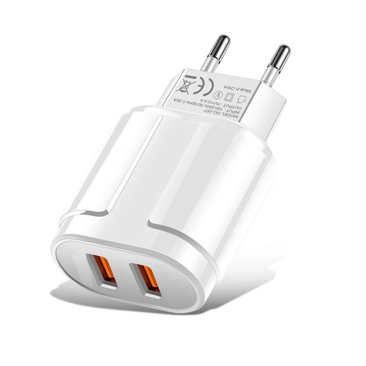 Dual USB Portable Travel Charger + 1 Meter USB to 8 Pin Data Cable, EU Plug(White) - USB Charger by PMC Jewellery | Online Shopping South Africa | PMC Jewellery | Buy Now Pay Later Mobicred