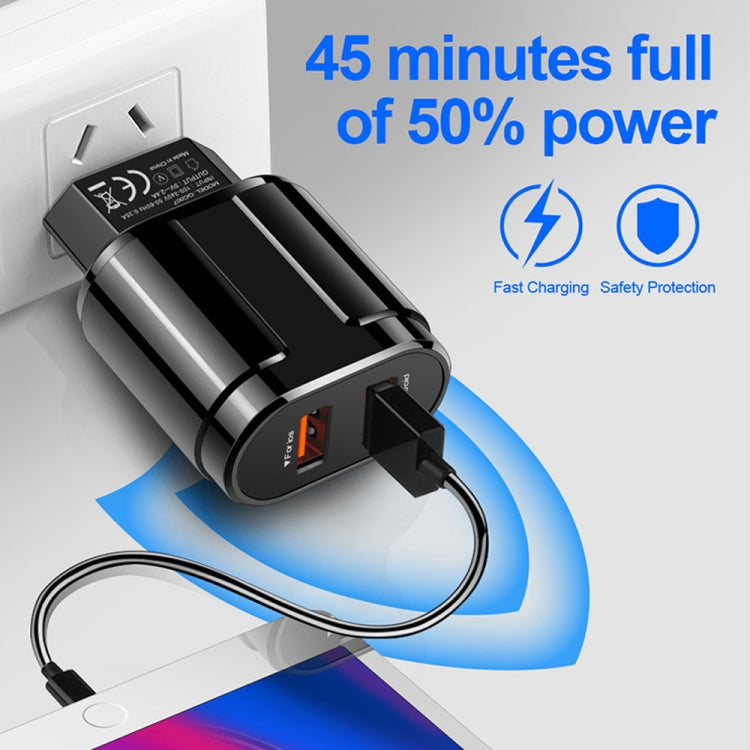 Dual USB Portable Travel Charger + 1 Meter USB to 8 Pin Data Cable, EU Plug(Black) - free shipping - PMC Jewellery - Order now!