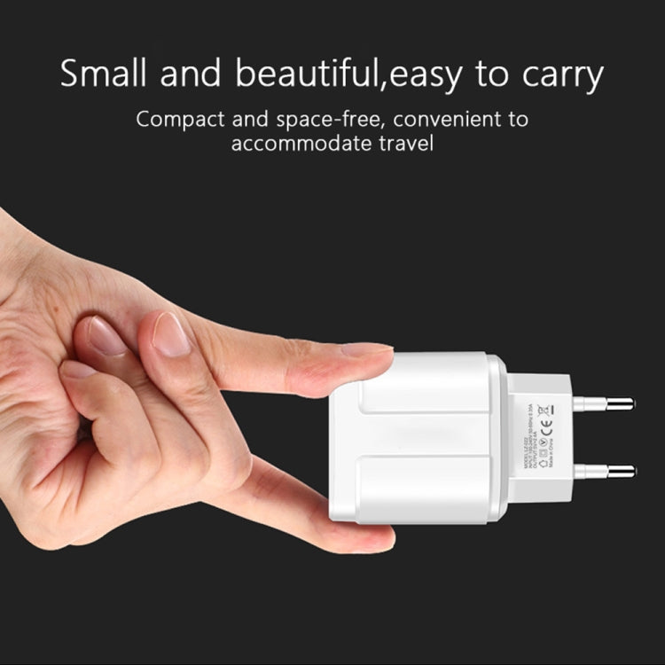 Dual USB Portable Travel Charger + 1 Meter USB to 8 Pin Data Cable, EU Plug(White) - USB Charger by PMC Jewellery | Online Shopping South Africa | PMC Jewellery | Buy Now Pay Later Mobicred