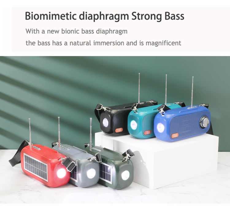 T&G TG613 TWS Solar Portable Bluetooth Speakers with LED Flashlight, Support TF Card / FM / AUX / U Disk(Dark Green) - free shipping - PMC Jewellery - Order now!