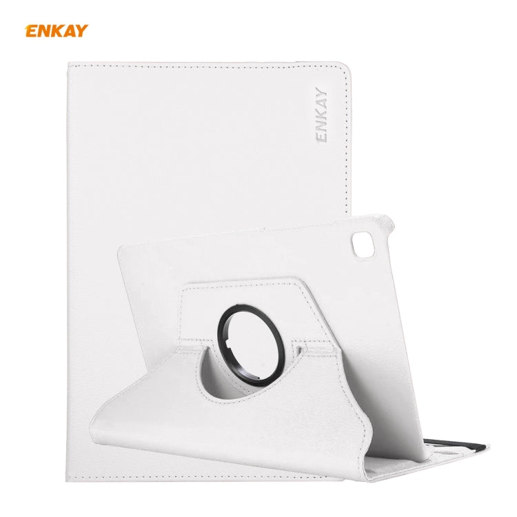 For Samsung Galaxy Tab S6 Lite P610 / P615 / Tab S6 Lite 2022 / P613 / P619 ENKAY 360 Rotation Kickstand Leather Smart Tablet Case(White) - free shipping - PMc TechLife - Order now!