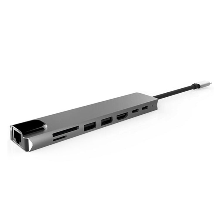 Aluminum Alloy 8 in 1 Multi HD USB 3.0 USB-C Hub Adapter Charging SD PD and TF RJ45 Card Reader Adapter for MacBook Pro Air - USB HUB by PMC Jewellery | Online Shopping South Africa | PMC Jewellery | Buy Now Pay Later Mobicred