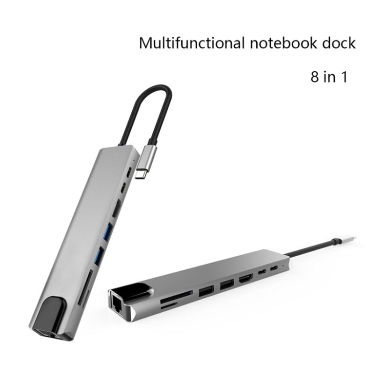 Aluminum Alloy 8 in 1 Multi HD USB 3.0 USB-C Hub Adapter Charging SD PD and TF RJ45 Card Reader Adapter for MacBook Pro Air - USB HUB by PMC Jewellery | Online Shopping South Africa | PMC Jewellery | Buy Now Pay Later Mobicred