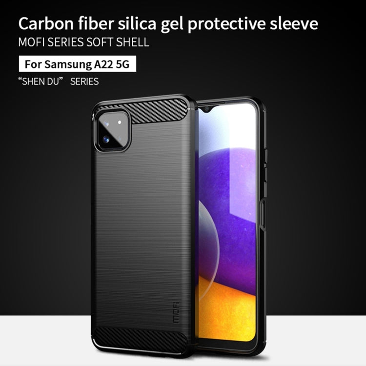 For Samsung Galaxy A22 5G MOFI Gentleness Series Brushed Texture Carbon Fiber Soft TPU Case(Blue) - Galaxy Phone Cases by MOFI | Online Shopping South Africa | PMC TechLife