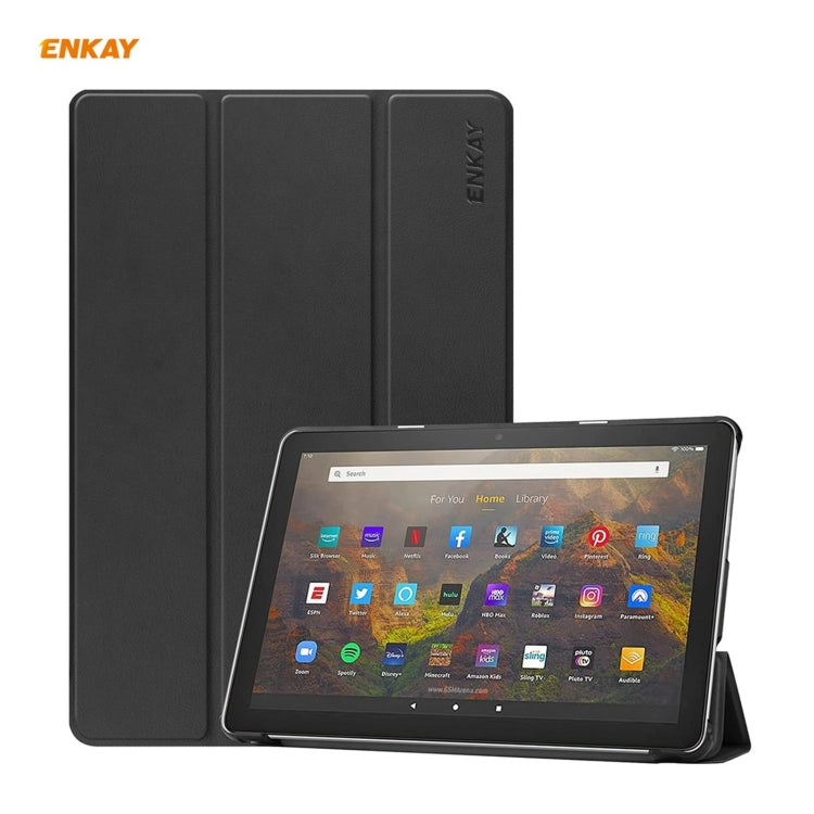 ENKAY PU Leather + Plastic Smart Case with Three-folding Holder for Amazon Fire HD 10 / 10 Plus (2021)(Black) - free shipping - PMC TechLife - Order now!