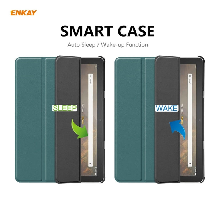 ENKAY PU Leather + Plastic Smart Case with Three-folding Holder for Amazon Fire HD 10 / 10 Plus (2021)(Green) - free shipping - PMC TechLife - Order now!