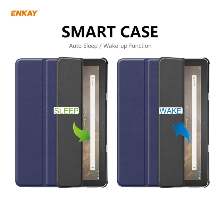 ENKAY PU Leather + Plastic Smart Case with Three-folding Holder for Amazon Fire HD 10 / 10 Plus (2021)(Dark Blue) - free shipping - PMC TechLife - Order now!