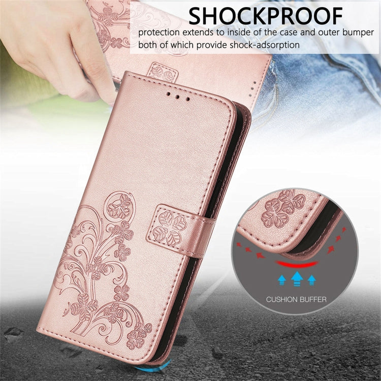 For OPPO A54  4G Four-leaf Clasp Embossed Buckle Mobile Phone Protection Leather Case with Lanyard & Card Slot & Wallet & Bracket Function(Rose Gold) - OPPO Cases by PMC TechLife | Online Shopping South Africa | PMC TechLife
