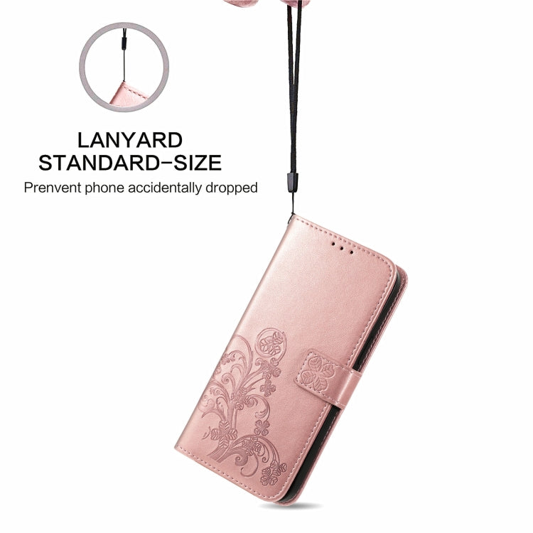 For OPPO A54  4G Four-leaf Clasp Embossed Buckle Mobile Phone Protection Leather Case with Lanyard & Card Slot & Wallet & Bracket Function(Rose Gold) - OPPO Cases by PMC TechLife | Online Shopping South Africa | PMC TechLife
