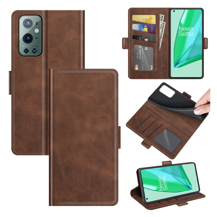 For OnePlus 9 Pro Dual-side Magnetic Buckle Horizontal Flip Leather Case with Holder & Card Slots & Wallet(Brown) - OnePlus Cases by PMC TechLife | Online Shopping South Africa | PMC TechLife