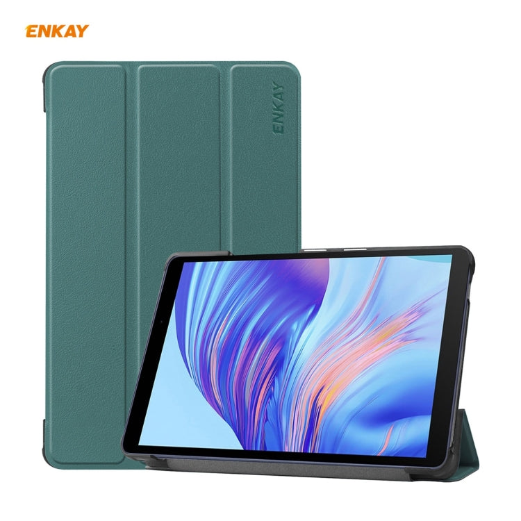 ENKAY PU Leather + Plastic Case with Three-folding Holder for Huawei MatePad T8 / Honor Tablet X7(Green) - free shipping - PMc TechLife - Order now!